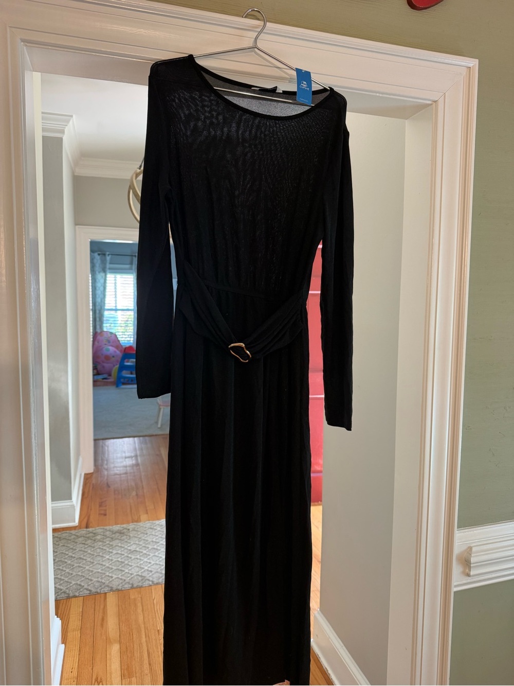 Cupshe Black Long Sleeve Maxi Dress with Waist Tie